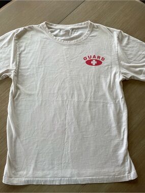 White Lifeguard Graphic Tee - Red Logo Summer Beach